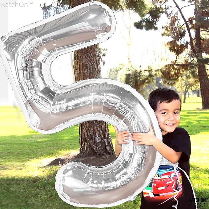 KatchOn Silver 5 Balloon Number - 40 Inch | 5th Birthday Decorations, Silver Party Decorations | 5 Mylar Balloon