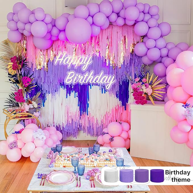 PartyWoo Purple and Gold Crepe Paper Streamers 4pcs 328ft Pack of Metallic Gold Dark Purple Crepe Paper Streamers for Birthday Wedding Gender Reveal Baby Shower Princess Mardi Gras Party Decorations