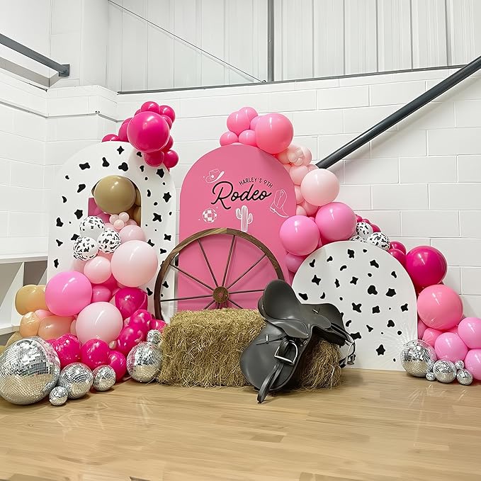 Cowgirl Balloon Arch Kit Cow Print Balloons Hot Pink Light Pink Pearl Sand White Party Balloon Garland for Last Rodeo Bachelorette Decorations Western Lets Go Girls Baby Shower Birthday Decor