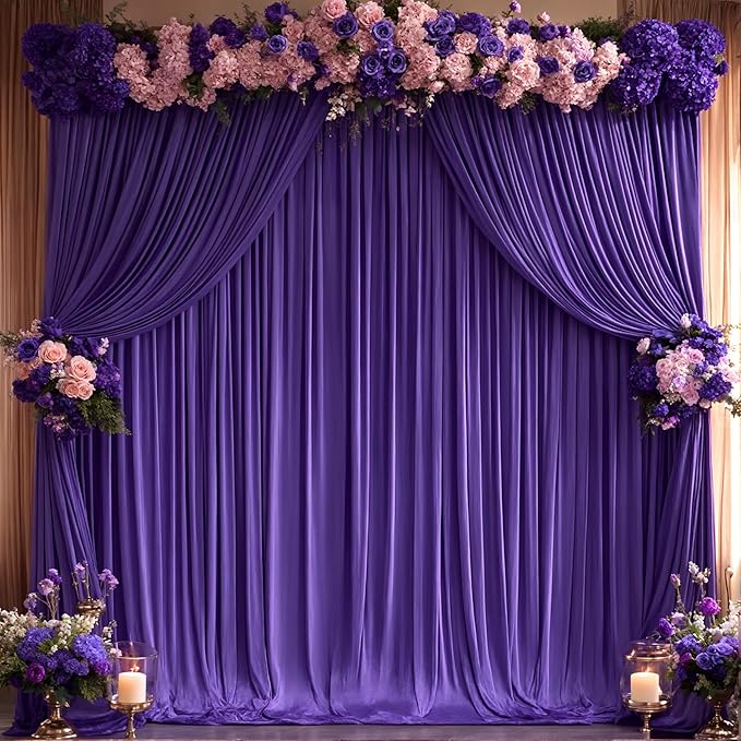 24x10FT Dark Purple Backdrop Curtains for Wedding Parties, Wrinkle Free Polyester Photography Backdrop Drapes for Baby Shower Birthday Parties Stage Background Stand Decorations 4x10ft,6 Panels