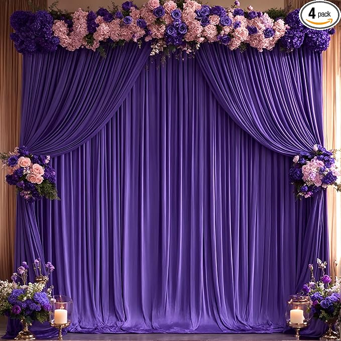 16x10FT Dark Purple Backdrop Curtains for Wedding Parties, Wrinkle Free Polyester Photography Backdrop Drapes for Baby Shower Birthday Parties Stage Background Stand Decorations 4x10ft,4 Panels