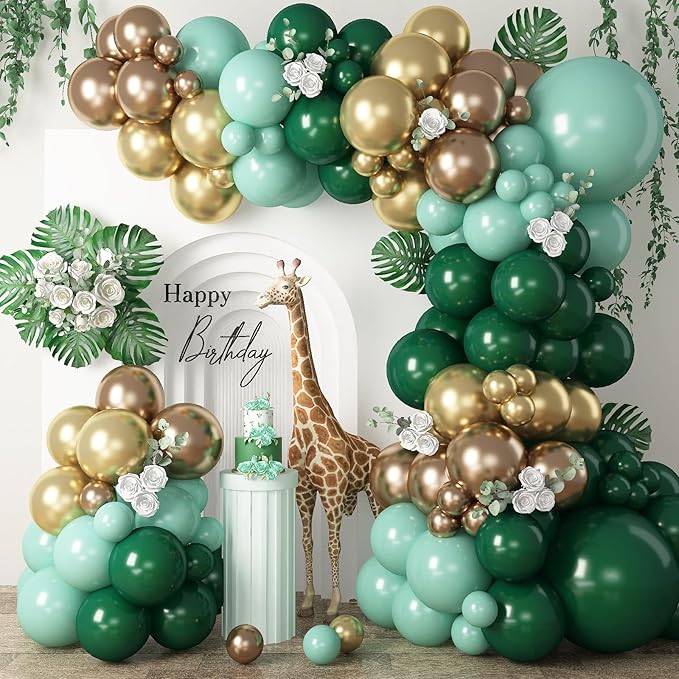 Christmas Balloon Arch Kit Green and Gold Balloon Garland Emerald Forest Hunter Dark Green Sage Champagne Gold Metallic Party Balloon for Xmas Ugly Sweater Friendsmas Holiday Party Decoration
