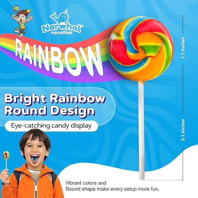 Rainbow Round Lollipops Swirl 18 PCS - Bulk Swirl Lollipops Candy Suckers Treats - Swirly Lolipops Candies for Birthdays Party Favors and Goodie Bags - Easter Basket Stuffers for Kids