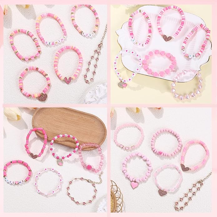 Cooluckday 36 Pcs Holiday Heishi Surfer Bracelets for Women Bulk Easter Mother's Day Christmas St. Patrick's Day Mardi Gras Bracelet Stackable Stretch Friendship Bracelets Set