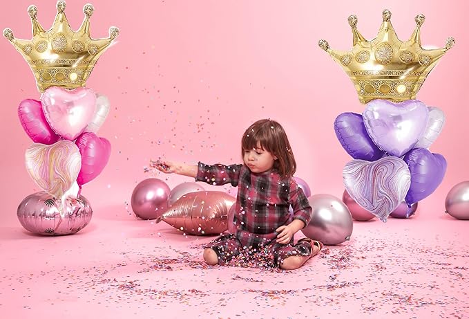 Crown Princess Balloons Pink Purple And Gold Set Of 2 Foil Helium Mylar Balloons,For Unicorn Princess Birthday Party Decorations Baby Shower Supplies