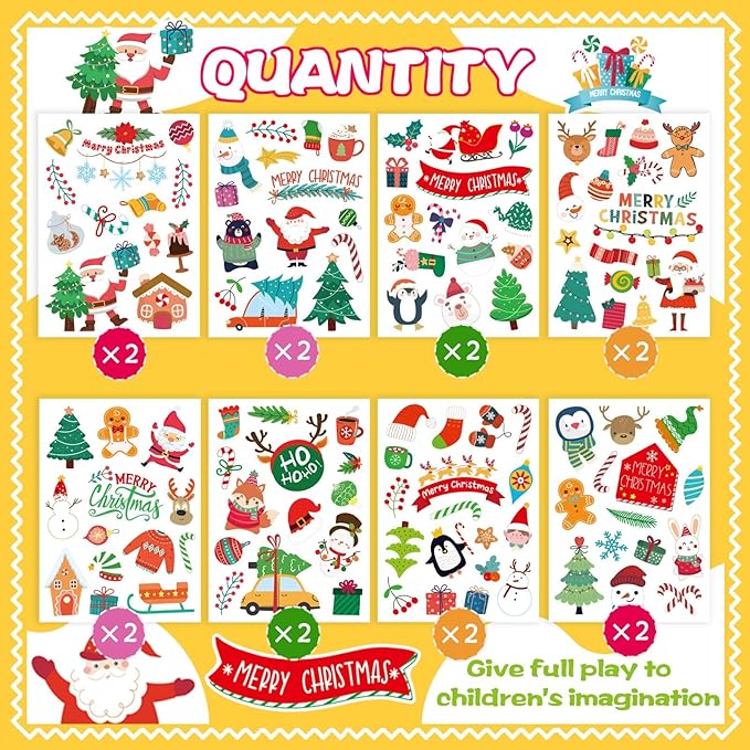 16 Sheets Christmas Theme Stickers, Merry Christmas Stickers Non-Repeating, Xmas Winter Holiday Party Stickers, Christmas Goodie Bag Fillers Christmas Party Favors Decorations