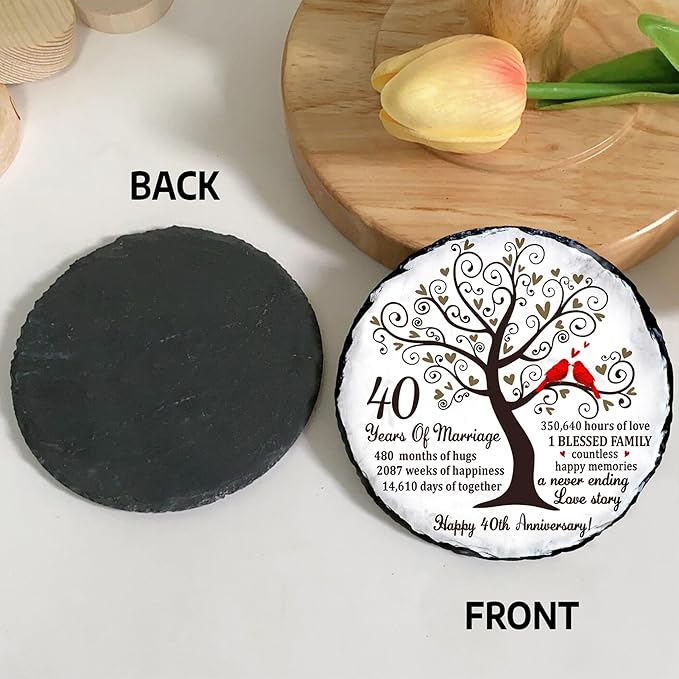 Ruby Couple Slate Plate - 40th Anniversary Wedding Gifts for Parents Couple - 40th Anniversary Unique Gift Ideas - 40 Years of Marriage Decoration, Plaque, Keepsake