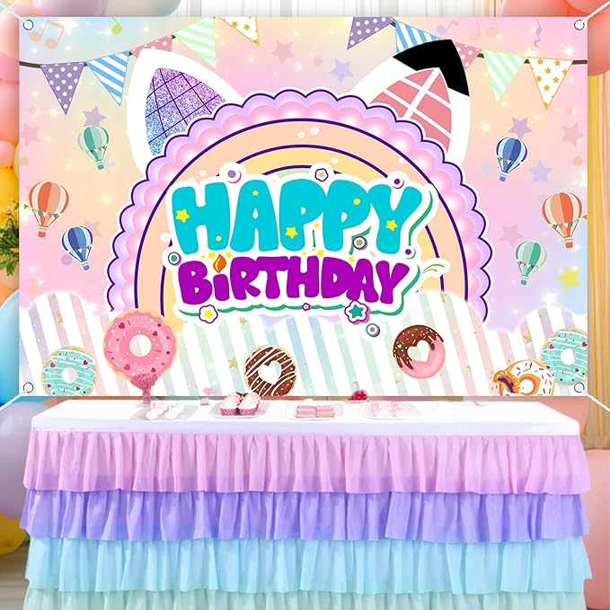 5x3ft Cute Cartoon Cat Theme Backdrop Cartoon Photography Background Kids Boys Girls Birthday Party Decorations Photo Booth Banner Props