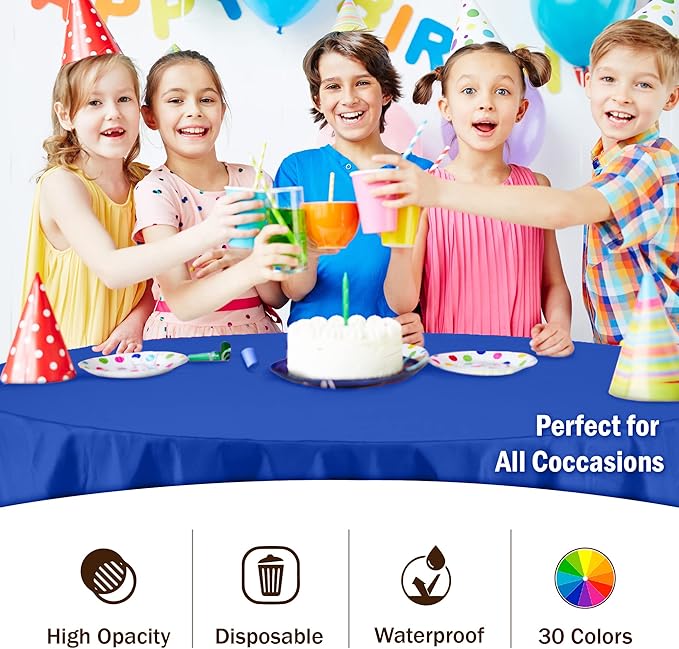Exquisite Party Solids 6-Pack Premium Plastic Tablecloth 84in. Round Plastic Table Cover - Dark Blue