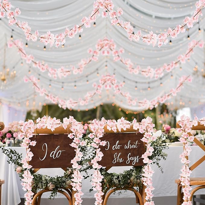 Sggvecsy Cherry Blossom Garland Artificial Cherry Flower Vines 6 Pack Hanging Silk Flowers Garland for Home Wedding Garden Party Arch Office Decor (Pink)
