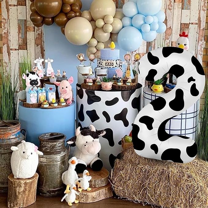 40 Inch Cow Print Balloon, Number 2 balloons Cow Balloons for 1st birthday decoration, Large Cow Number Balloons for western party decorations Baby Shower Animal Theme Party Holiday Decor
