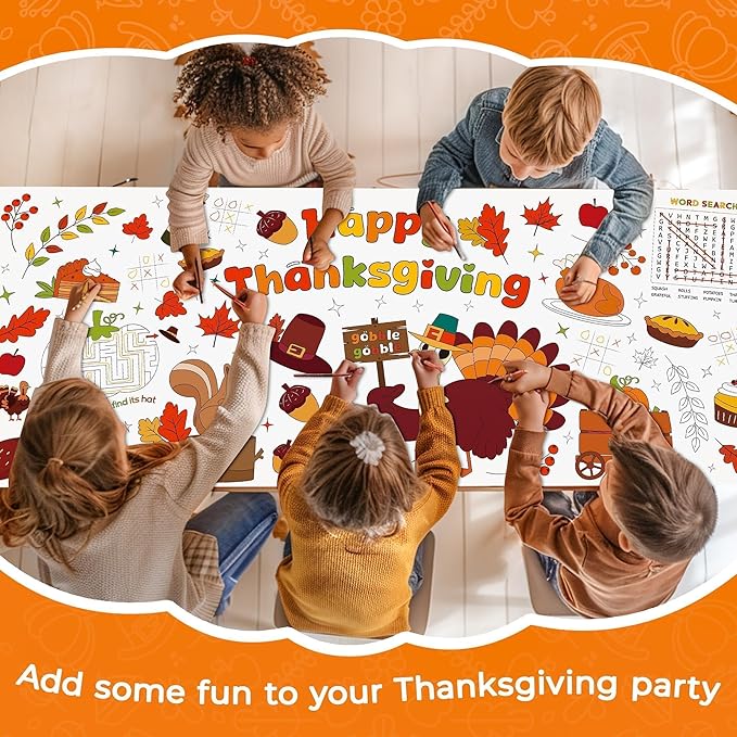Childom 1 Pack Thanksgiving Coloring Tablecloth for Kids,Thanksgiving Crafts for Kids,30 x 72 Inch Disposable Paper Table Cover,Giant Coloring Poster for Children Gifts Games Activities Holiday Party