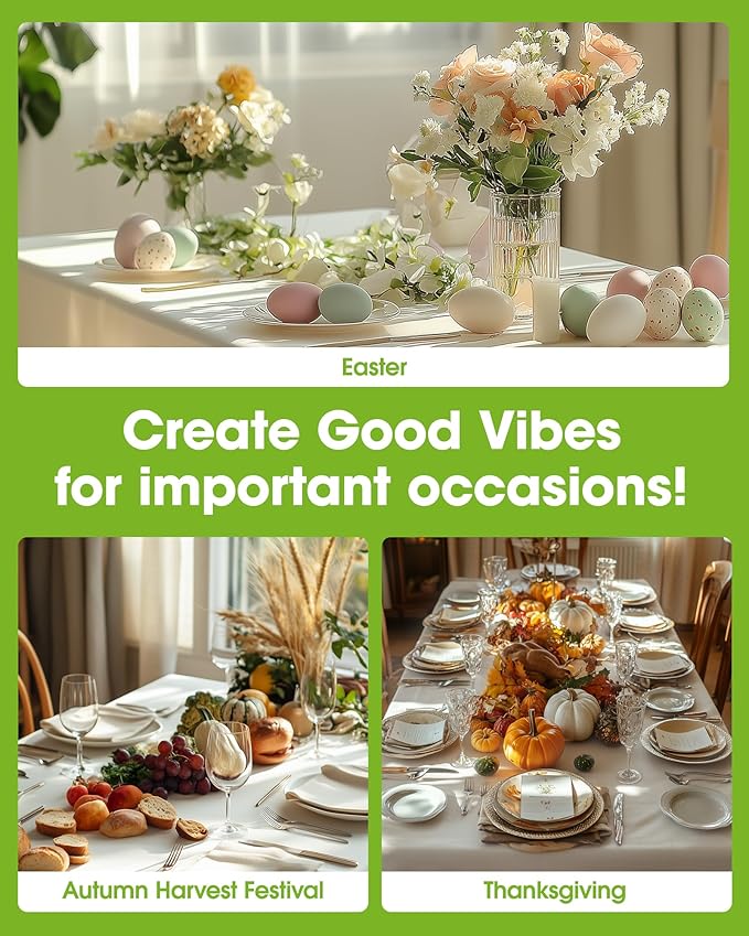 Pureegg Plastic Table Cloth Disposable 6 Pack, 54 x 108 Inch Table Cloths, Party, Wedding, Thanksgiving Decorations, Fall Tablecloths, Rectangle, Beige Plastic Cover, Waterproof, Cream, Ivory