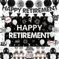 Holkcog Retirement Party Decorations, Black White Happy Retirement Banner Backdrop Paper Fan Hanging Swirls for Coworker, I'm Retired Cupcake Topper for Retiring Women Men Party Supply
