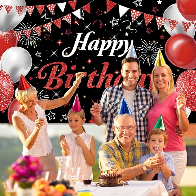 Happy Birthday Banner - Decorations for Men Women Party Welcome Background Sign, Indoor Outdoor