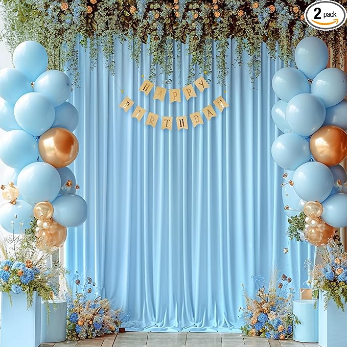 8x10FT Baby Blue Backdrop Curtains for Wedding Parties, Wrinkle Free Polyester Photography Backdrop Drapes for Baby Bridal Shower Birthday Parties Stage Background Stand Decorations 4x10ft,2 Panels