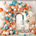 Orange and Dusty Blue Balloon Arch Garland, Double Stuffed Beige Burnt Orange White Sand Balloon Dark Teal Balloon Arch Kit for Boho Baby Shower Birthday Wedding Fall Party Supplies Decoration