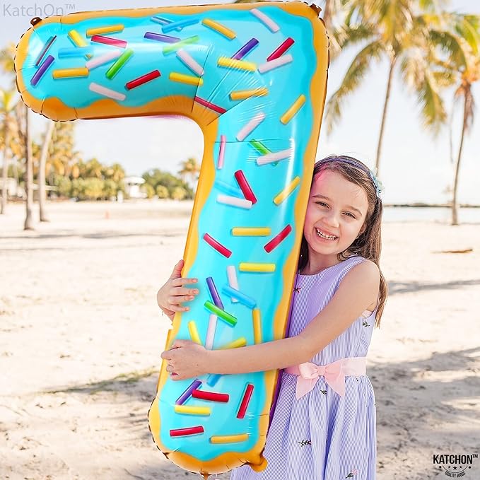 KatchOn, Giant Donut Number 7 Balloon - 40 Inch | 7 Birthday Balloon for Party Decorations | 7 Balloon Number | Donut Balloons for Bdy Party | Seven Balloon for Birthday Decorations