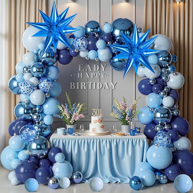 Blue Balloon Arch Kit Garland, Chrome Blue Light Navy Blue Confetti Balloons for Birthday Baby Shower 2026 Graduation Bridal Shower Wedding Anniversary Party Decorations