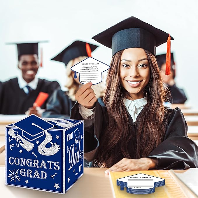 AYGXU graduation card box Holder 2026 with 30pcs graduation cards,Graduation party Decorations,graduation box for gifts and Cards,graduation money box,Graduation Party favors Supplies-Royal Blue box