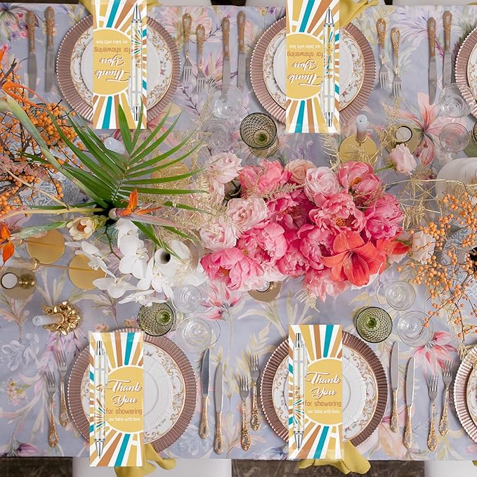 50 Sets Baby Shower Favors Gifts for Guests Includes 50 Rolling Paper Ballpoint Pens and 50 Greeting Thank You Bookmarks Baby Shower Party Favors (Here Comes The Son)