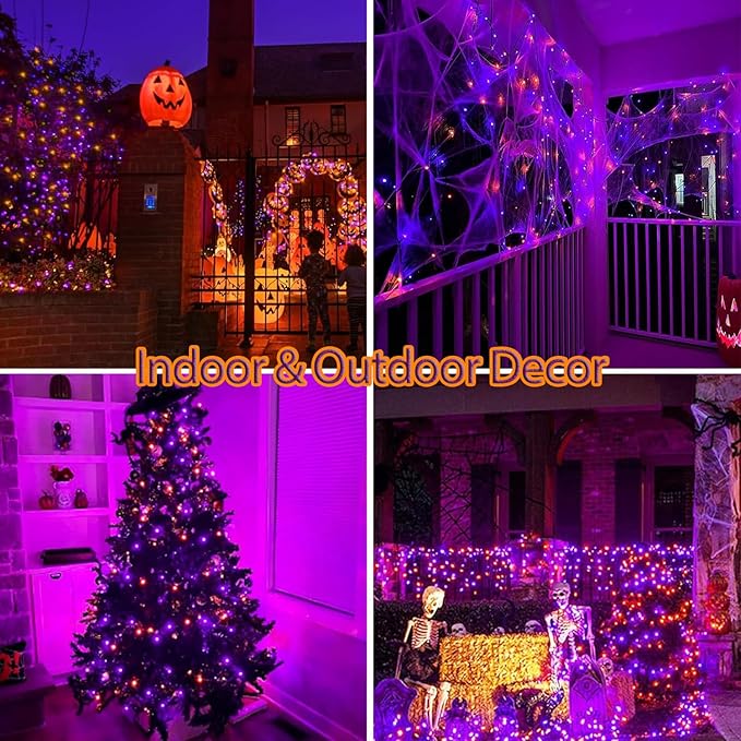 Halloween String Lights Plug in,33FT 100 LED String Lights with 8 Modes & Timer, Halloween Decorations for Party Carnival Supplies, Outdoor Indoor Yard Garden Decor, Purple & Orange