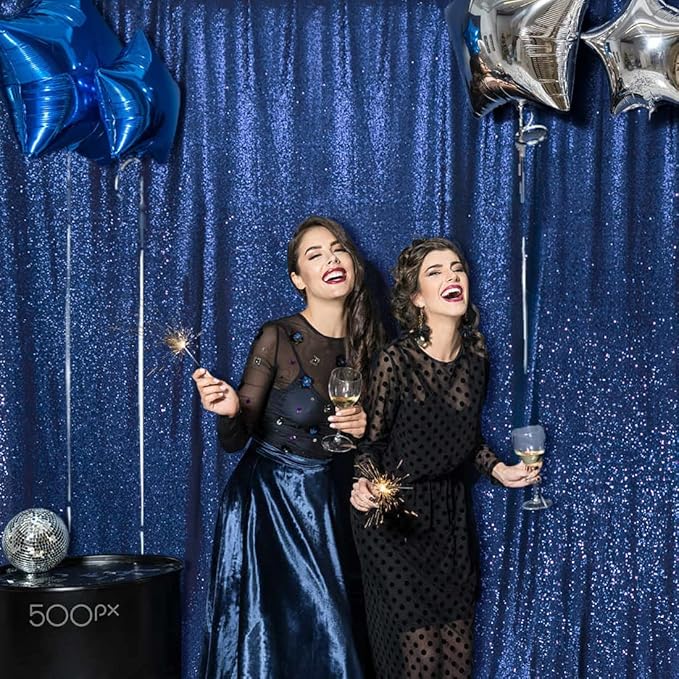 PartyDelight Navy Blue Sequin Backdrop 6x8ft - High Density 3mm Shimmer Sequin Background for Independence Day, July 4th, Birthday & Live Decor, 4-Inch Rod Pocket