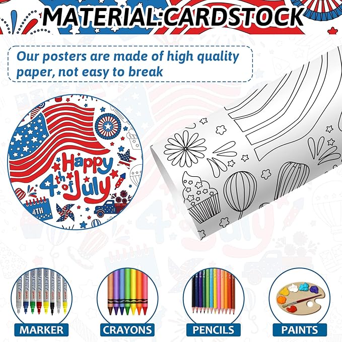 ZOIIWA 4th of July Coloring Poster Giant Coloring Poster Large American Independence Day Coloring Tablecloth Jumbo Coloring Books Classroom Home Birthday Party Supplies Favor 31.4 x 43.3 in