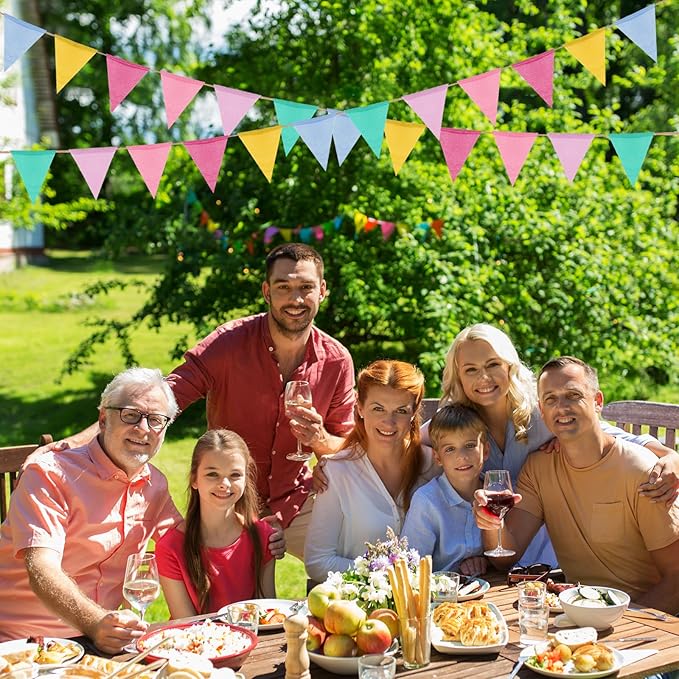 MIDELONG 24 Flags Imitated Burlap Pennant Banner, Multicolor Fabric Triangle Colorful Rainbow Flag Bunting for Party Birthday Festival Classroom Wedding Hanging Decoration