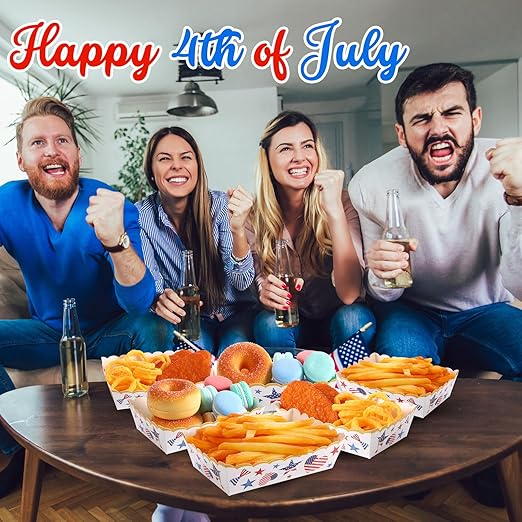 36 Pack Patriotic Plates Paper Food Trays Patriotic Food Boats Disposable American Flag Nacho Snack Taco Hot Dog Holder Serving Trays for Labor Day Veteran Day Party Decor Supplies(Star)