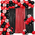 137 Pcs Red Black Party Backdrop Kits, 4 Sequin Backdrop Curtain 133 Balloon Arch Kit Garland Photo Background for Graduation Prom Wedding Anniversary Birthday Movie Night Decor