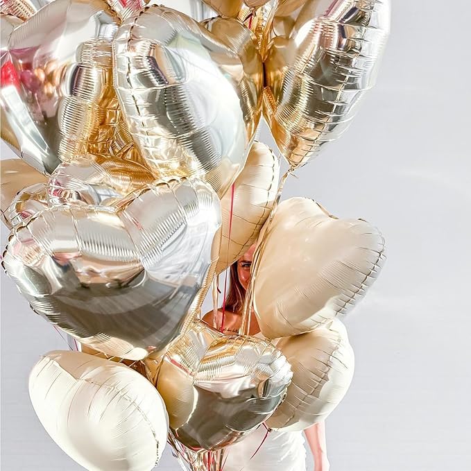 Champagne Gold Heart Balloons,12Pcs Light Gold Heart Shaped Foil Balloons,18Inch Helium Polyester Film Balloon for Baby Shower Birthday Anniversary Wedding Party Decorations