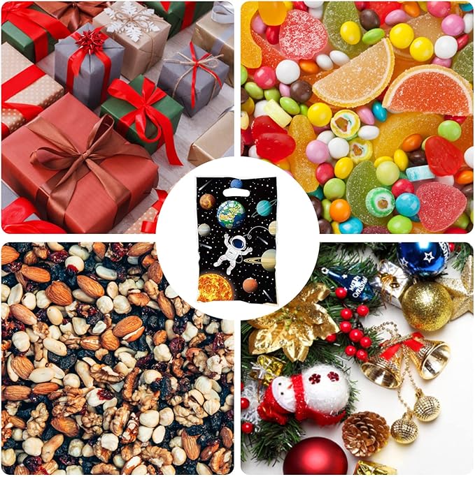 Rainmae 50 Pcs Outer Space Party Favors Bags, Space Goodies Treat Gift Candy Bags, Astronaut Party Plastic Gift Bags Planet Goodie Bags Treat Bags for Kids Birthday Galaxy Space Theme Party Supplies