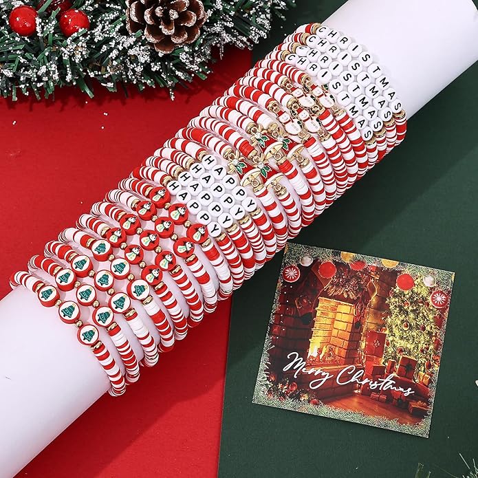 Cooluckday 36 Pcs Holiday Heishi Surfer Bracelets for Women Bulk Easter Mother's Day Christmas St. Patrick's Day Mardi Gras Bracelet Stackable Stretch Friendship Bracelets Set