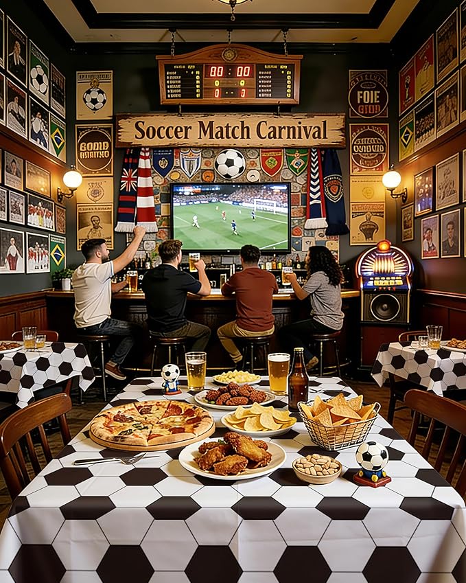 Soccer Plastic Table Cloth - 4 Pack 54" × 108" Rectangle Disposable Tablecloths for 6FT Tables, Table Cover for Party, Holiday & Gathering Use