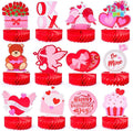 JOYIN 12 Pcs Valentine's Day Honeycomb Centerpieces, Table Decorations with Red Pink Heart Bear , Centerpieces Decor for Kids Birthday Valentine's Day Party Supplies