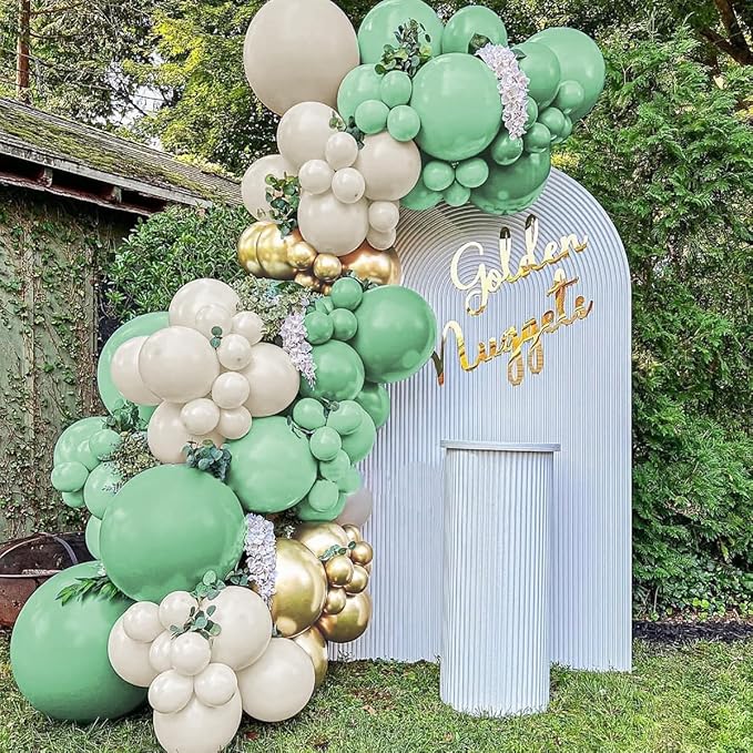 Green White Gold Balloon Garland Arch Kit, 160Pcs Latex Balloons Different Size Balloons 18 12 10 5 inch for Birthday Baby Shower Wedding Bridal Shower Party Decorations