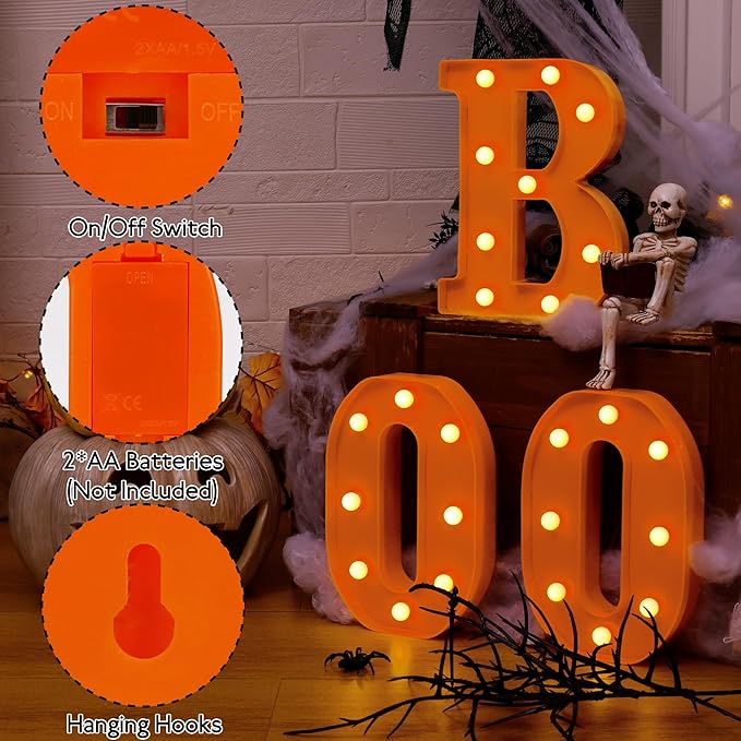 Halloween Decorations - Boo Light Up Letters Sign, Battery Operated LED Marquee Letter Lights for Halloween Mantel Decor, Window, Porch, Party Home Decor(Orange)