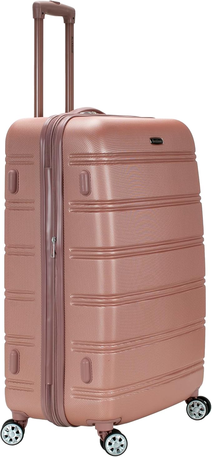 Rockland Melbourne Hardside Expandable Spinner Wheel Luggage, Checked Large 28", Rose Gold
