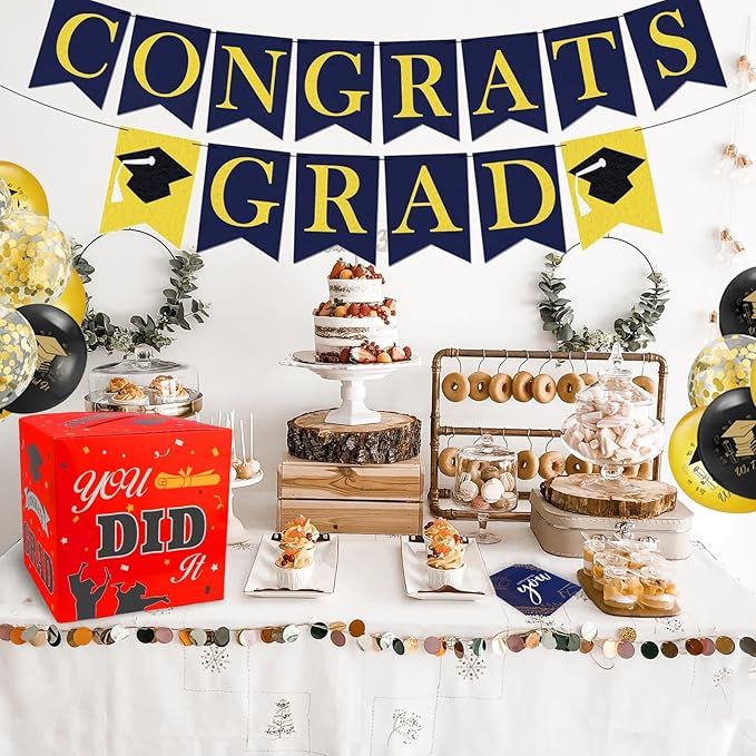 Graduation Card Box, 2025 Graduation Party Decorations, Red Black Graduations Card Holder, Foldable Cardboard Decoration Congrats Grad Card Gift Box Class of 2025 for Graduations Party Favors Supplies