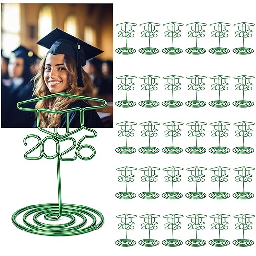 Rtteri 30 Pcs 2026 Grad Cap Graduation Picture Display 2 Inch Green Photo Holders for Centerpieces Graduation Table Number Holders Card Stands for Class of 2026 Grad Party Supplies