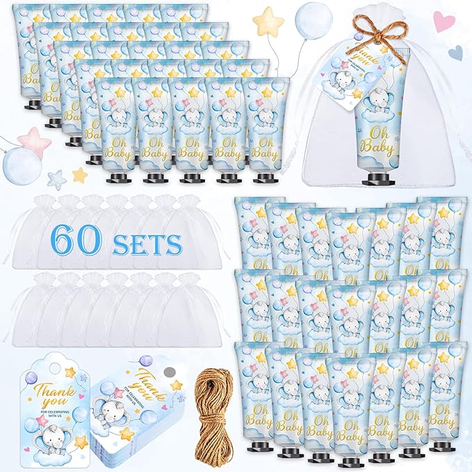 60 Sets Baby Shower Hand Cream, Boy Baby Shower Party Favors Gifts for Guests Bridal Shower, Wedding Hand Cream Gifts,Travel Size Hand Lotion Bulk for Wedding, Baby Shower Thank You Gifts (Elephant)