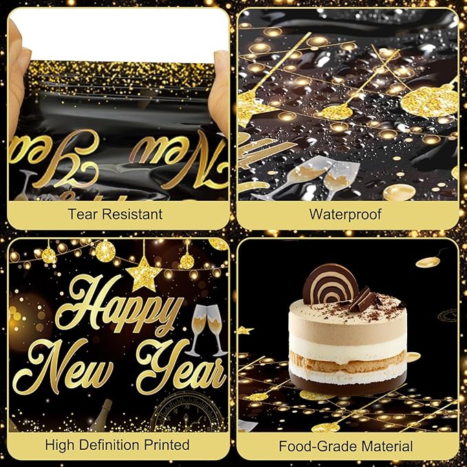 3 Pack New Years Tablecloths - Happy New Year Plastic Tablecloth Set, Black and Gold Disposable New Year's Table Cloth Cover Rectangle for 2026 New Years Eve Party Supplies Decorations, 108x54 Inch