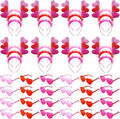 48 Pcs Red Love Heart Bopper Glitter Headbands and Heart Sunglasses, Wedding Party Pink Eyeglasses for Decor
