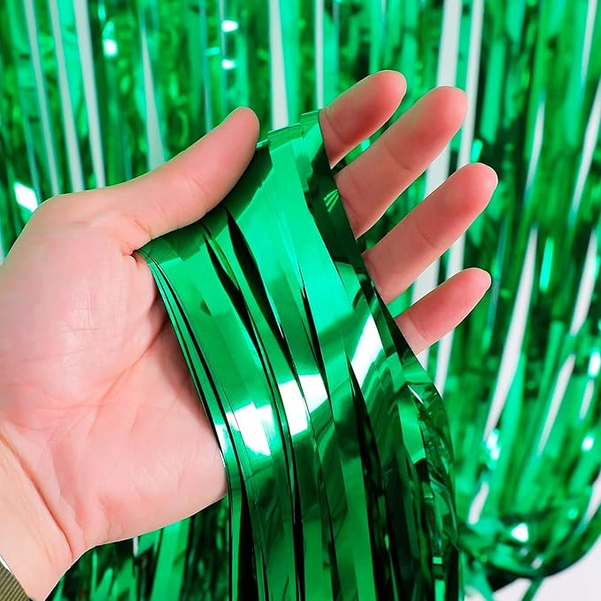Dazzle Bright Backdrop Curtain, 3FT x 8FT Metallic Tinsel Foil Fringe Curtains Photo Booth Background for Baby Shower Party Birthday Wedding Engagement Bridal Shower (4, Green)