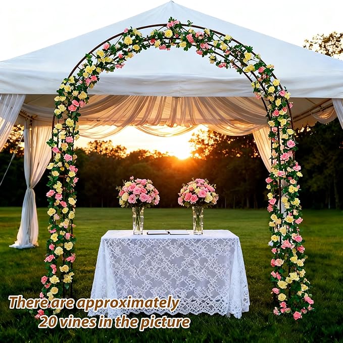 Miracliy 8Pcs 66FT Flower Garland, Orange and Champagne Artificial Rose Floral Vines Fake Hanging Spring Flower Garland for Wall Backdrop Wedding Arch Tea Party Door Mantle Decoration