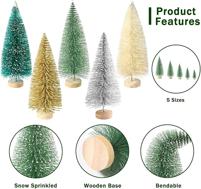 30Pcs Mini Christmas Trees Artificial Christmas Tree Bottle Brush Trees with Wooden Base for Decor Christmas Party Home Table Craft Decorations(Multicolor)