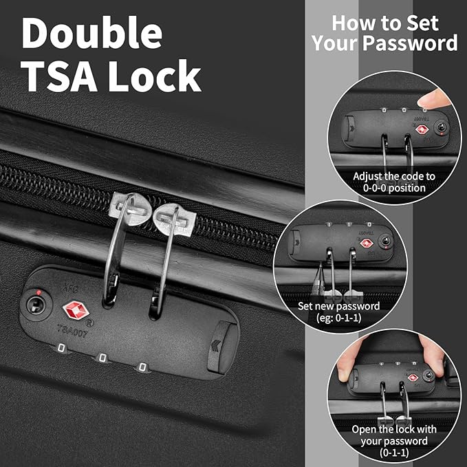 Karl home Luggage Sets 3 Piece, ABS Hardside Suitcase Set with Double Spinner Wheels & TSA Lock for Travel Business, 3-Piece Set (20/24/28), Black