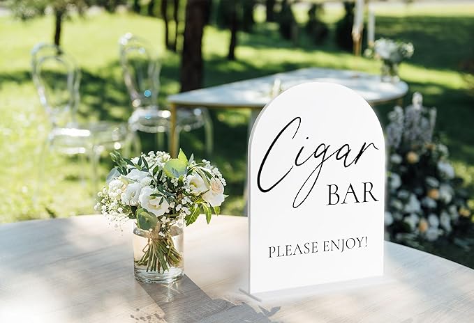 Cigar Bar Sign, White Arch Acrylic Wedding Sign, Wedding Signs for Ceremony and Reception, Cigar Lounge Decor, Bridal Shower Decor, Centerpiece Table Decorations Party for Bride and Groom-1