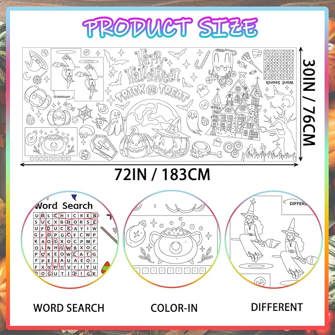 Halloween Giant Coloring Poster 30x72 Inch Drawing Paper Coloring Tablecloth DIY Art Crafts Mat,for Kids Halloween Decorations Large Coloring Activity Poster Home Classroom Wall Party Suppiles